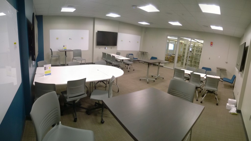 panorama of new classroom in Anschutz Library