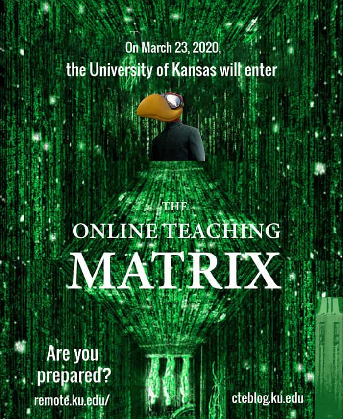satiric movie poster titled the online teaching matrix