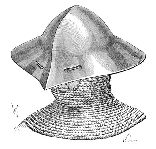 metal helmet mask with chainmail face and neck guard